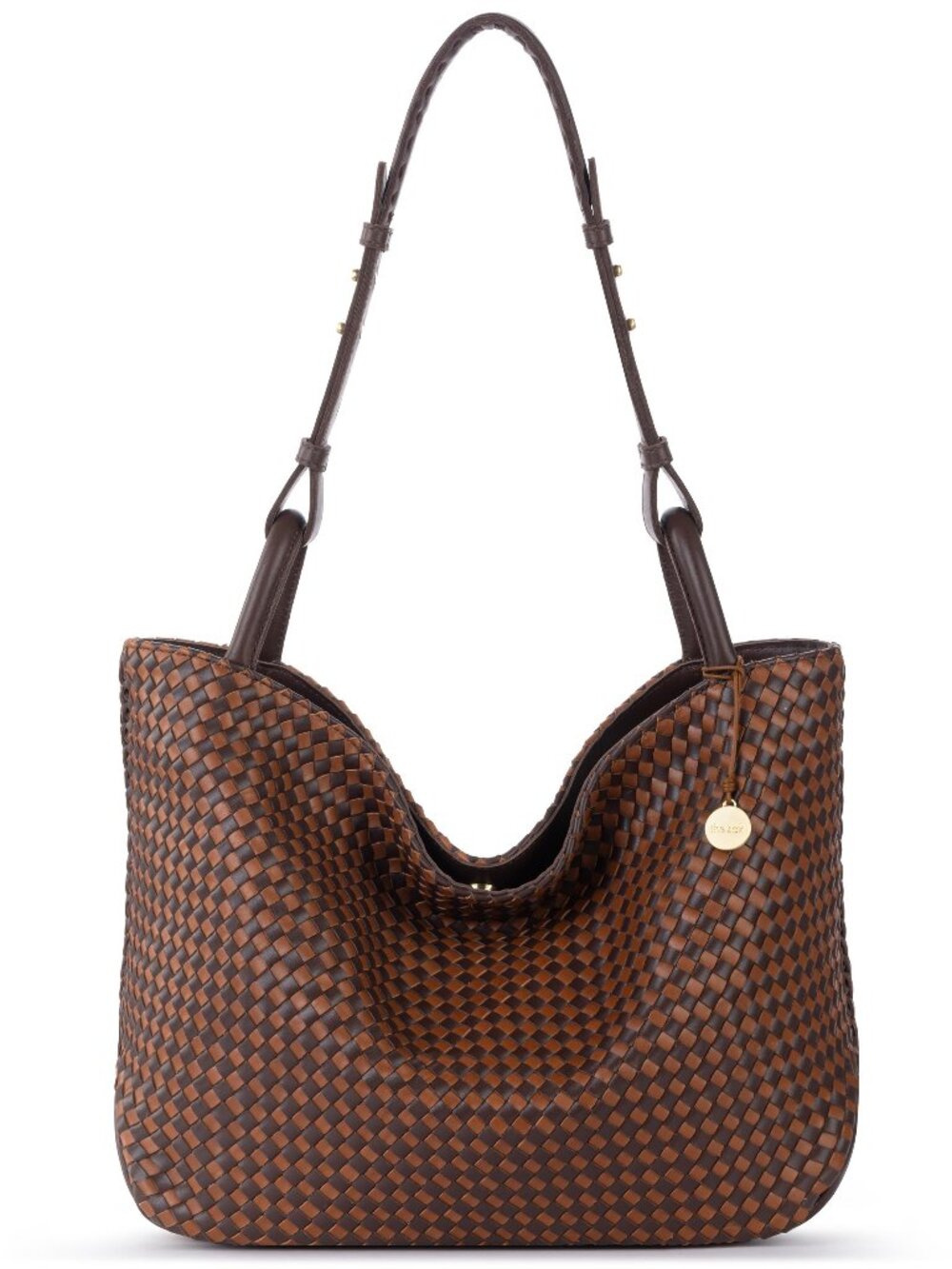 The Sak Los Feliz Medium Mahogany Cognac Woven Leather Tote Shoulder Bag NWT